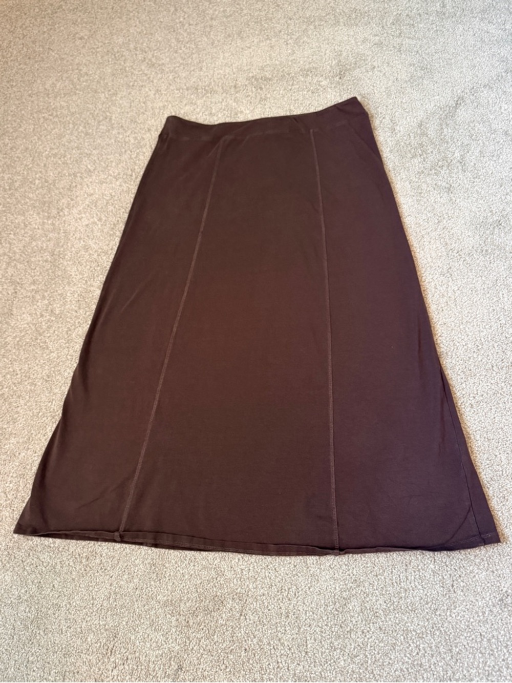 Baby'O Stretch Cotton Knit Panel Maxi A Line Skirt Brown Stretch Modest Size XL